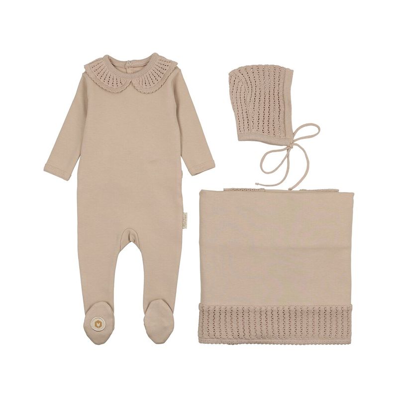 Mon Tresor Graceful Collar Layette Set, Taupe